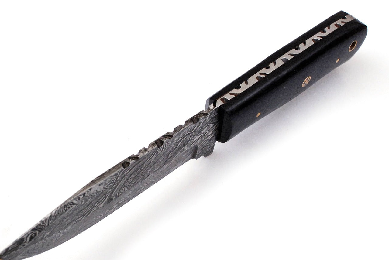 Custom Handmade Forged Damascus Steel Hunting Fixblade knife Bull Horn Handle Come With Genuine Leather Sheath FS120