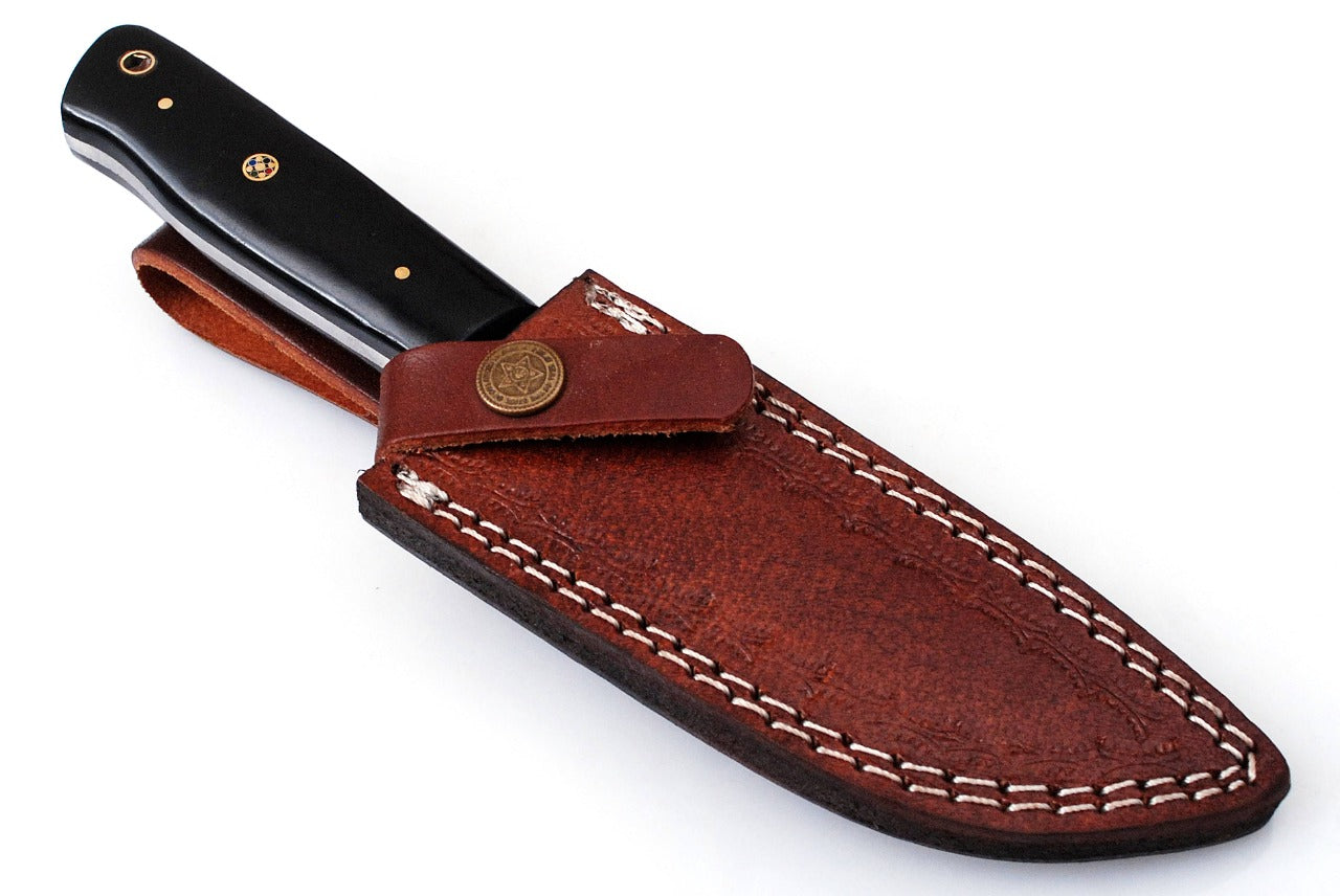 Custom Handmade Forged Damascus Steel Hunting Fixblade knife Bull Horn Handle Come With Genuine Leather Sheath FS120
