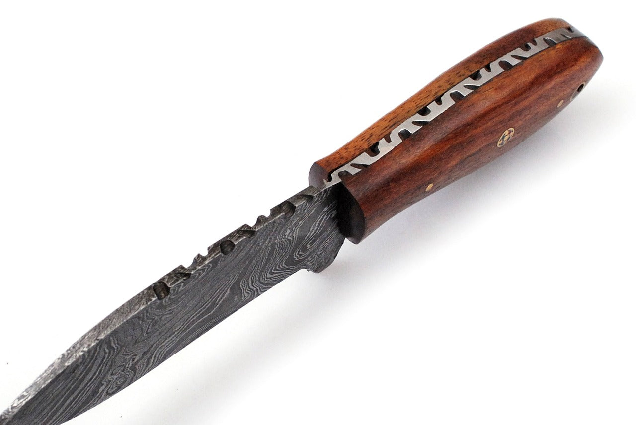 Custom Handmade Forged Damascus Steel Hunting knife Rose Wood Handle Come With Genuine Leather Sheath FS118
