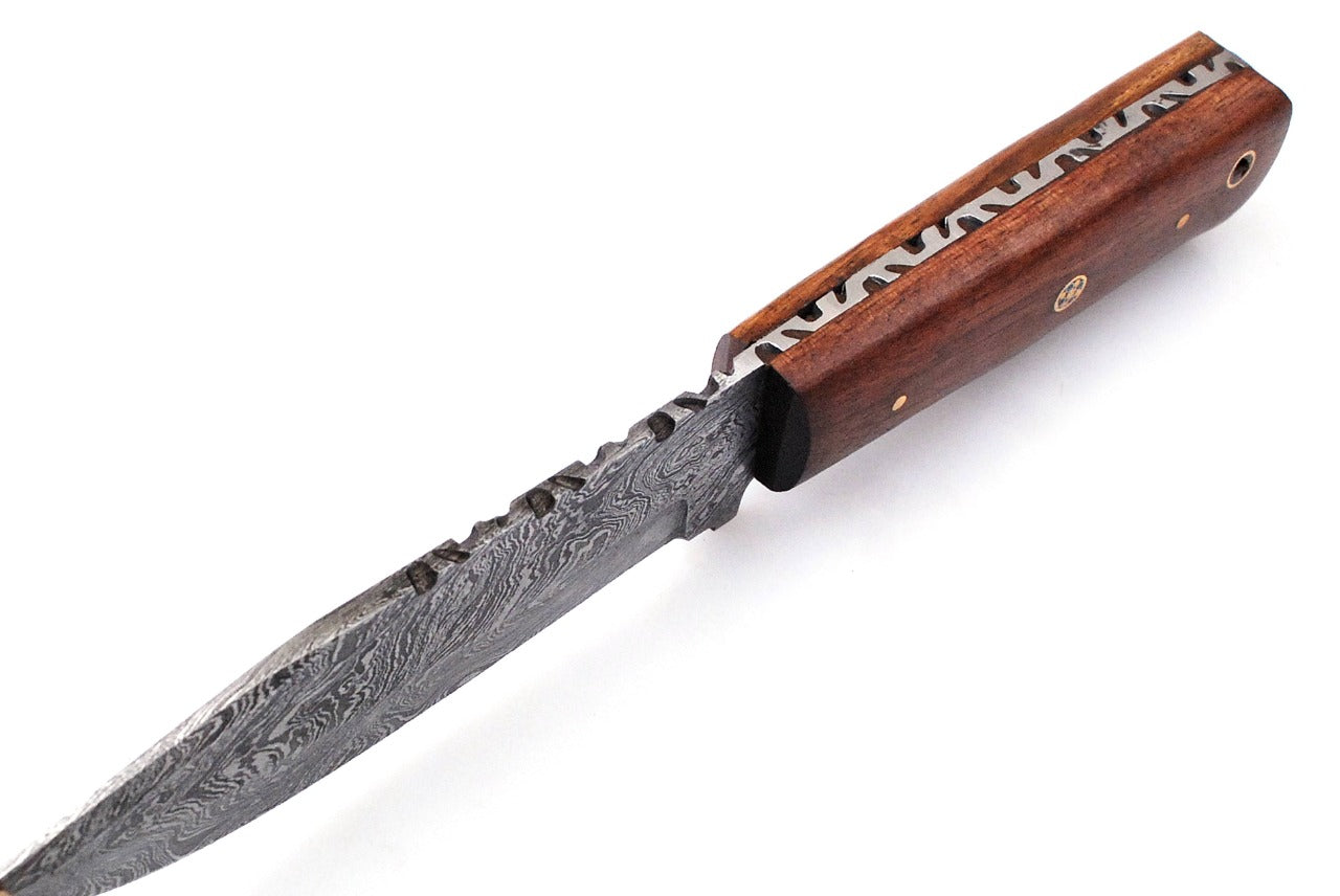 8.5" Custom Handmade Forged Damascus Steel Hunting Fixblade knife Rose Wood Handle Come With Genuine Leather Sheath FS120
