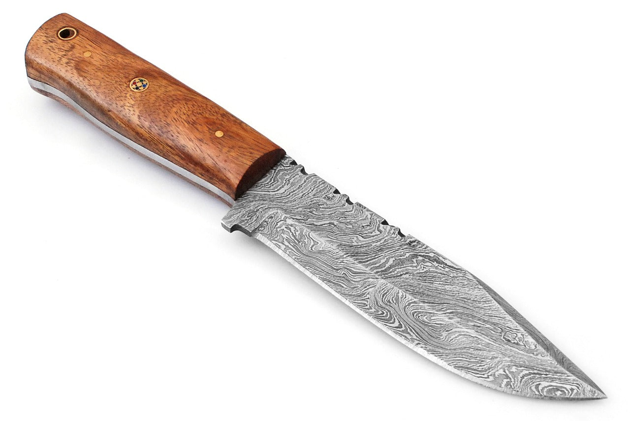 8.5" Custom Handmade Forged Damascus Steel Hunting Fixblade knife Rose Wood Handle Come With Genuine Leather Sheath FS120