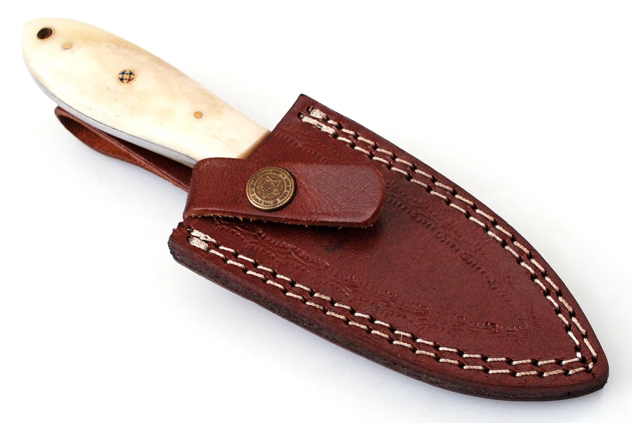 Custom Handmade Forged Damascus Steel Hunting knife Camel Bone Handle Come With Genuine Leather Sheath FS118