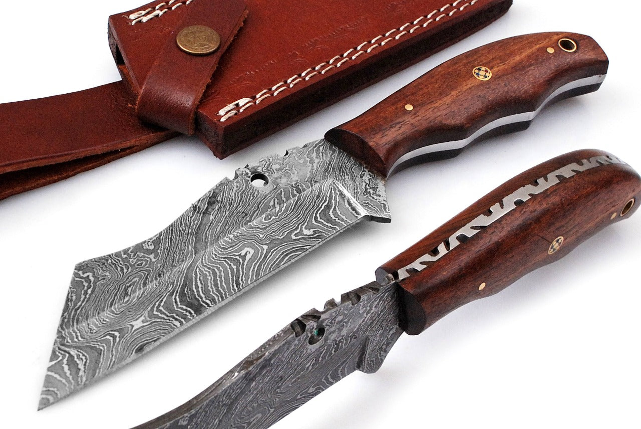 Custom Handmade Forged Damascus Steel Hunting knife Rose Wood Handle Come With Genuine Leather Sheath FS117