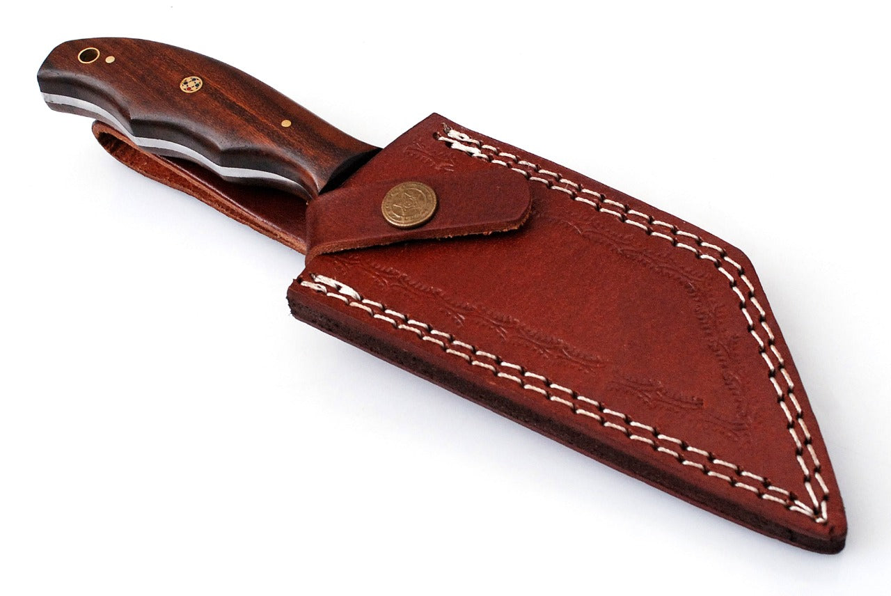 Custom Handmade Forged Damascus Steel Hunting knife Rose Wood Handle Come With Genuine Leather Sheath FS117