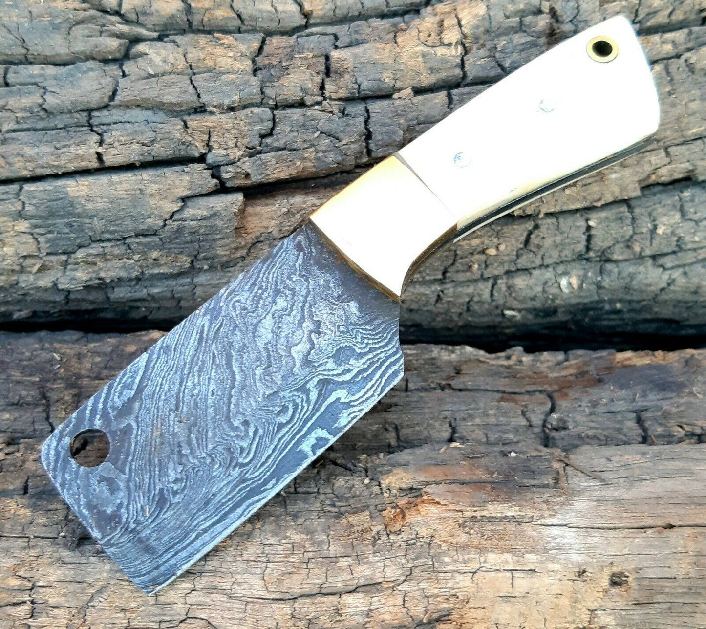 4.0" Handmade Damascus Steel Cleaver Mini Neck Knife "Bone Handle with Sheath"