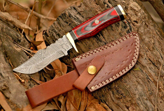 Custom Hand Forged Damascus Steel Hunting  Skinner Knife With Wood & Brass Guard Handle 27