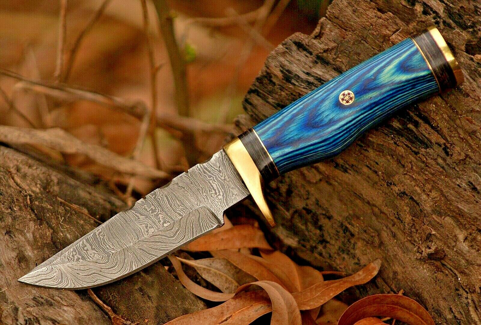 Carved Wood Handle Layered-Steel Skinner Knife