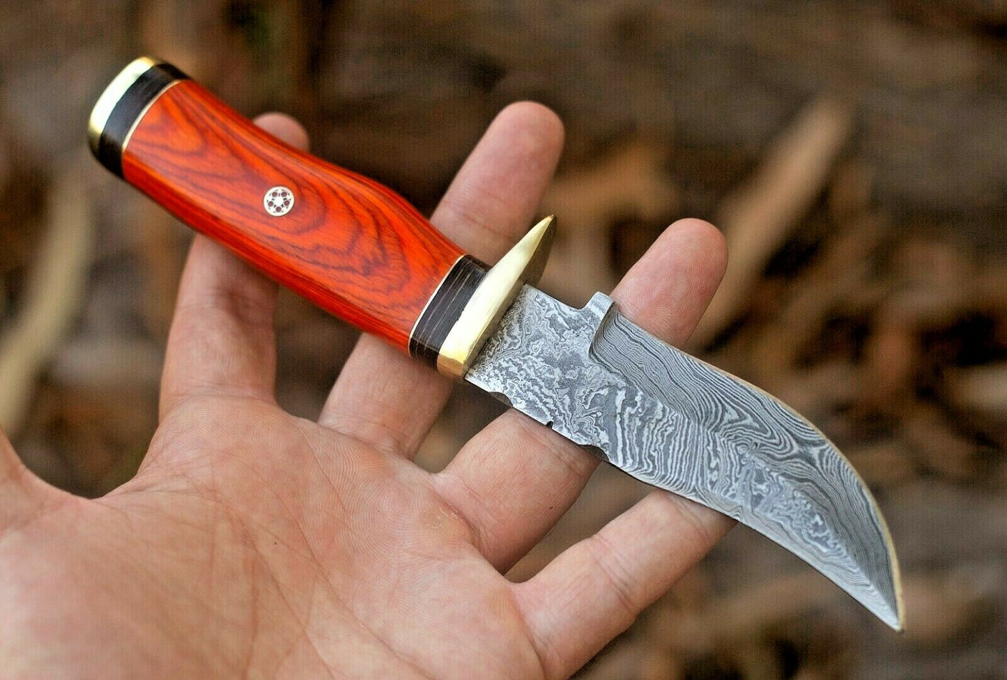 Custom Hand Forged Damascus Steel Hunting  Skinner Knife With Wood & Brass Guard Handle 25