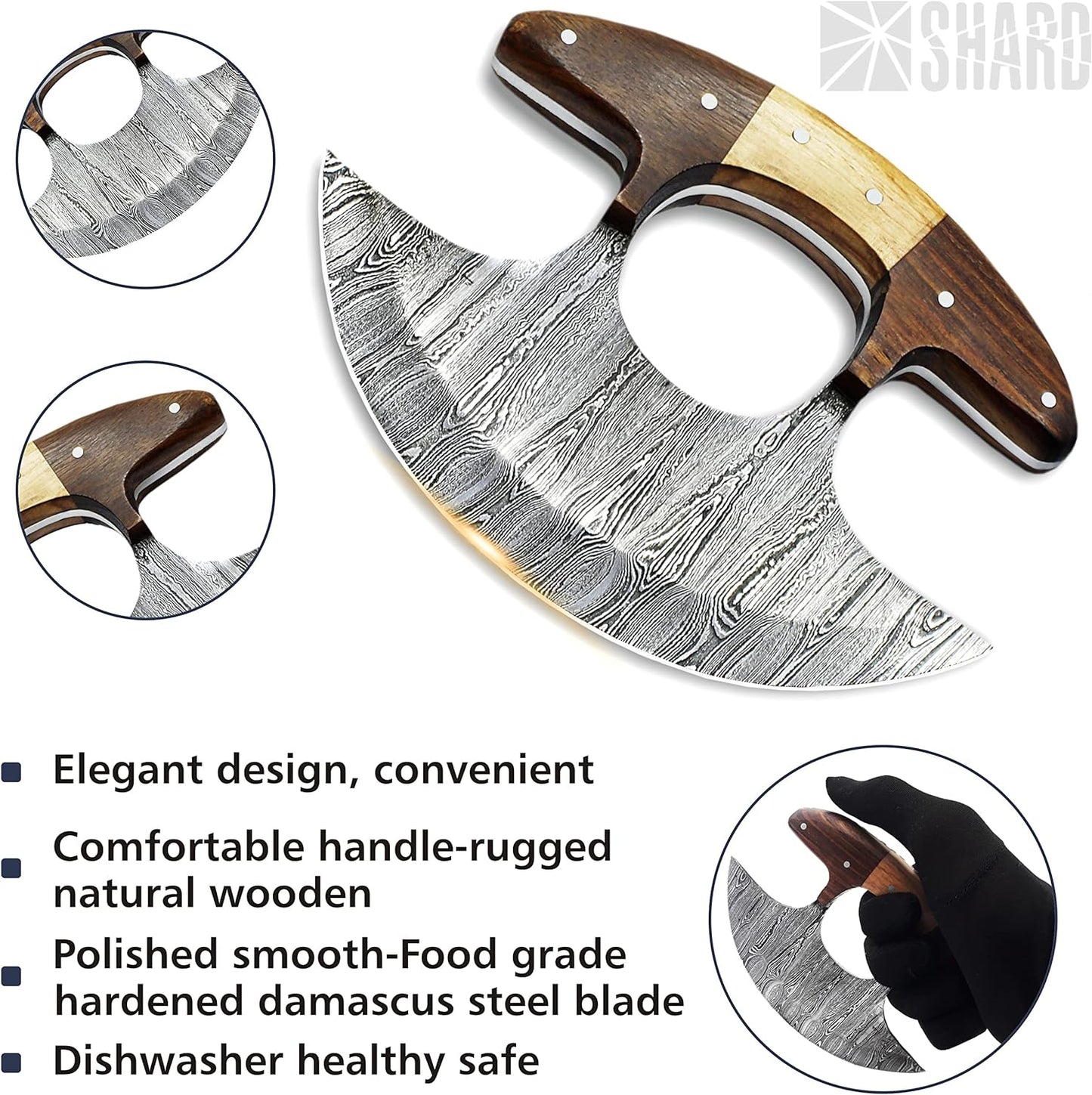 SHARD™ Alaskan Ulu Knife W/Sheath, HAND FORGED 5.8" Damascus Steel Pizza Cutter