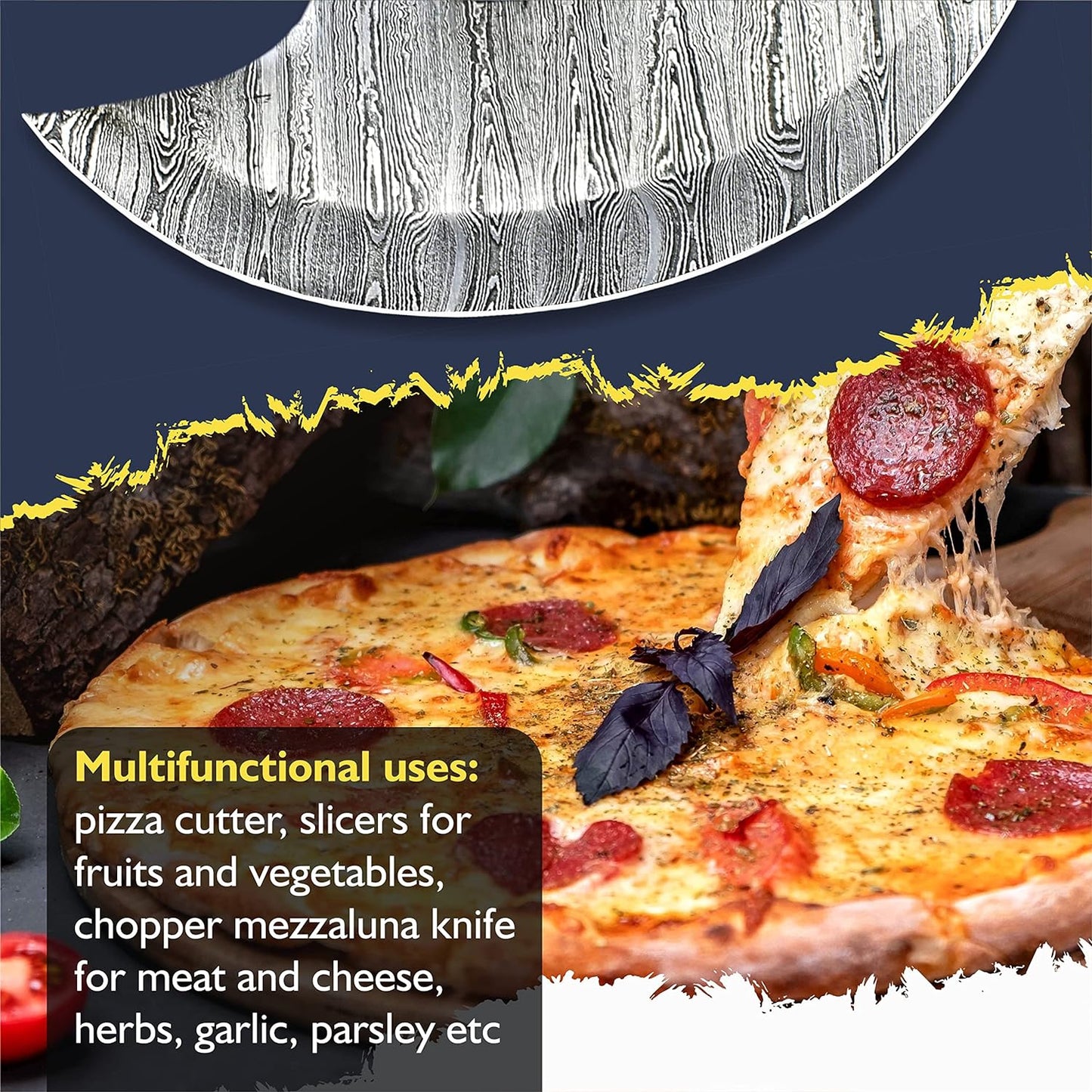 SHARD™ Alaskan Ulu Knife W/Sheath, HAND FORGED 5.8" Damascus Steel Pizza Cutter