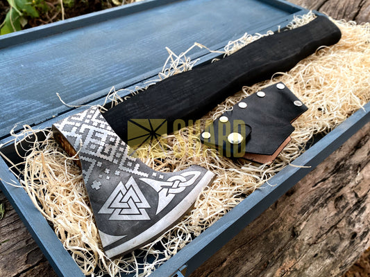 SHARD BLADE HAND FORGED Carbon Steel Battle Ready Throwing Axe  Hatchet VIKING Axe +Sheath With Gifting Box - AX125