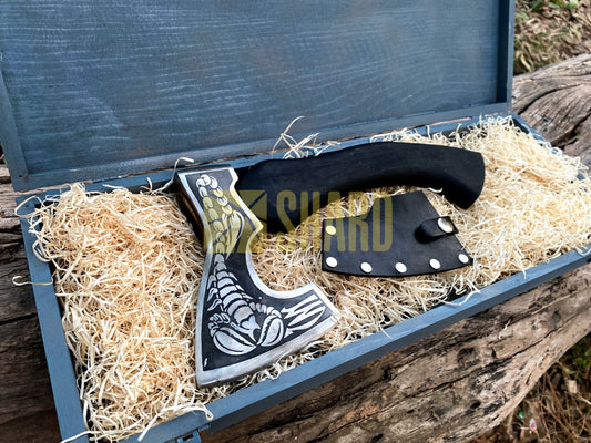 SHARD BLADE HAND FORGED Carbon Steel Battle Ready Throwing Axe  Hatchet VIKING Axe +Sheath With Gifting Box - AX126