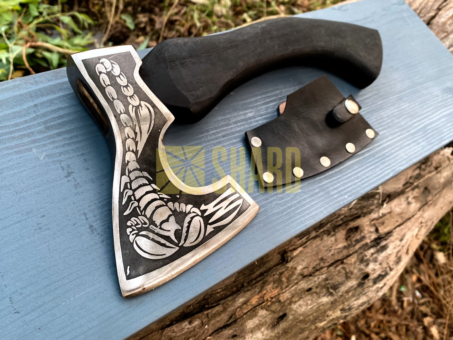 SHARD BLADE HAND FORGED Carbon Steel Battle Ready Throwing Axe  Hatchet VIKING Axe +Sheath With Gifting Box - AX126