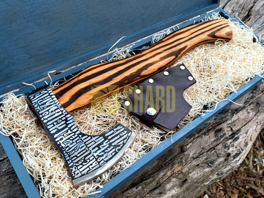 SHARD BLADE HAND FORGED Carbon Steel Battle Ready Throwing Axe  Hatchet VIKING Axe +Sheath With Gifting Box - AX127