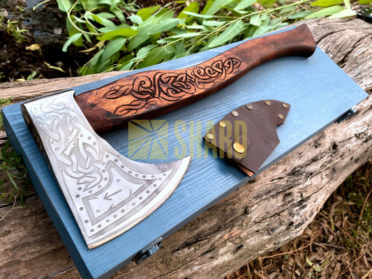 SHARD BLADE HAND FORGED Carbon Steel Battle Ready Throwing Axe  Hatchet VIKING Axe +Sheath With Gifting Box - AX128