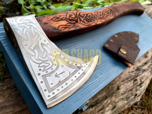 SHARD BLADE HAND FORGED Carbon Steel Battle Ready Throwing Axe  Hatchet VIKING Axe +Sheath With Gifting Box - AX128