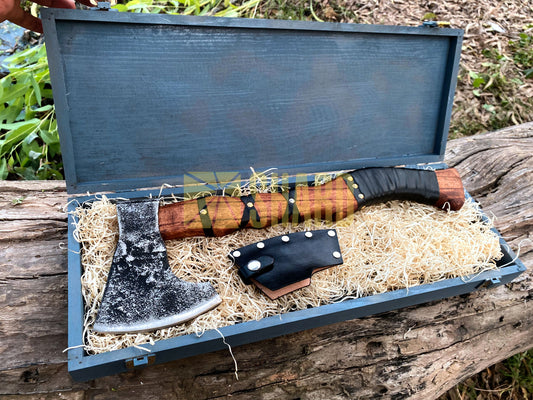 SHARD BLADE HAND FORGED Carbon Steel Battle Ready Throwing Axe  Hatchet VIKING Axe +Sheath With Gifting Box - AX129