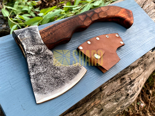 SHARD BLADE HAND FORGED Carbon Steel Battle Ready Throwing Axe  Hatchet VIKING Axe +Sheath With Gifting Box - AX130