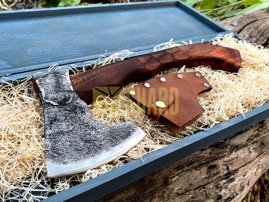 SHARD BLADE HAND FORGED Carbon Steel Battle Ready Throwing Axe  Hatchet VIKING Axe +Sheath With Gifting Box - AX130