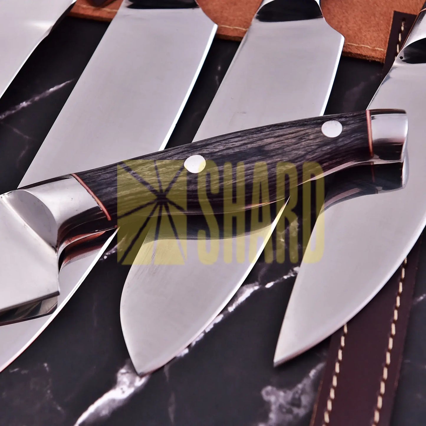 ClearSteel 5 Piece Artisan Chef Set with Distressed Wood Handles