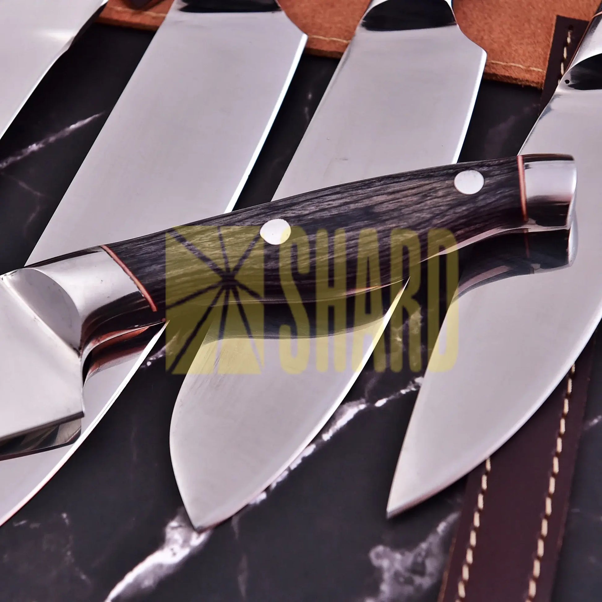ClearSteel 5 Piece Artisan Chef Set with Distressed Wood Handles