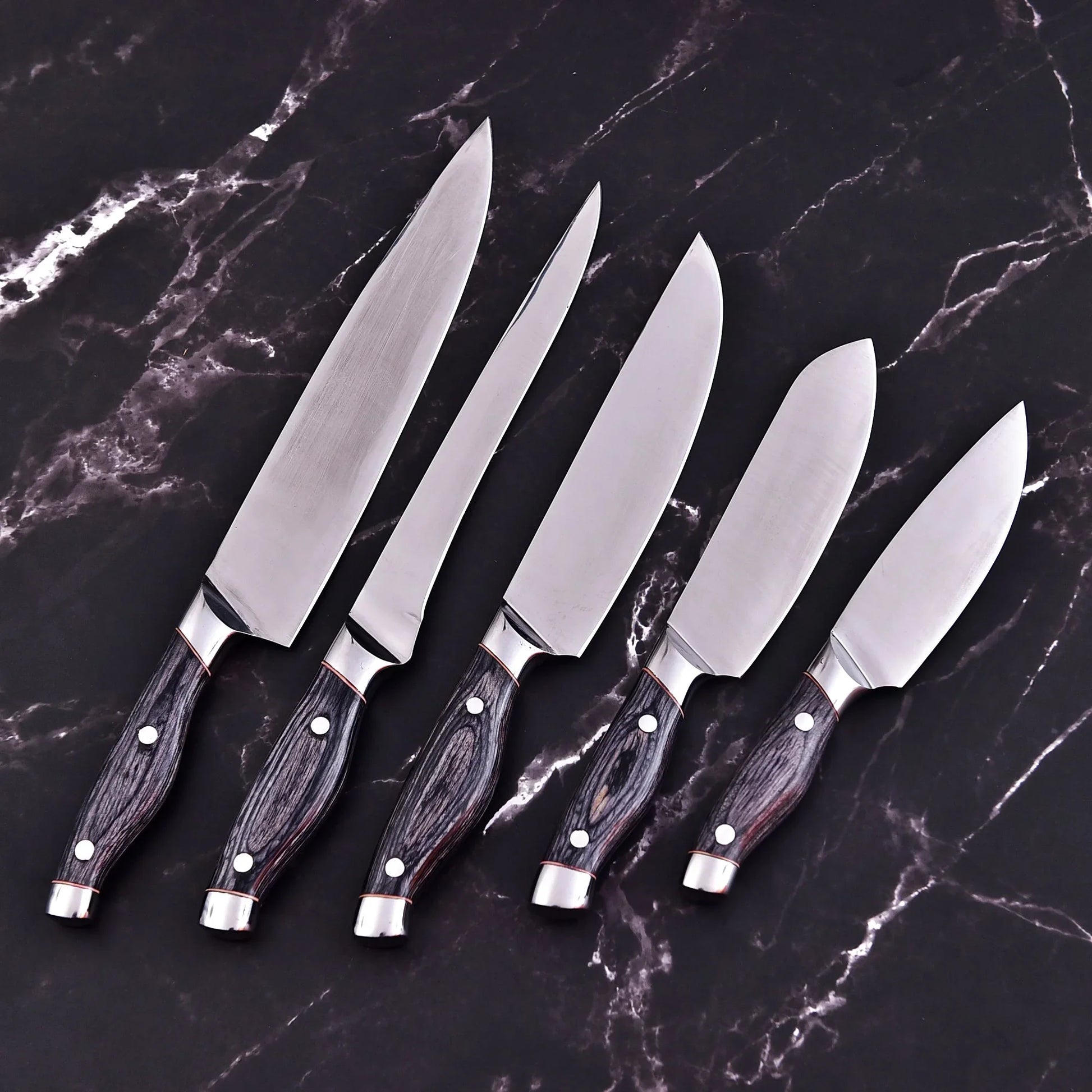 ClearSteel 5 Piece Artisan Chef Set with Distressed Wood Handles