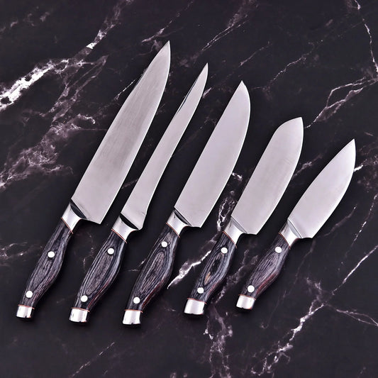 ClearSteel 5 Piece Artisan Chef Set with Distressed Wood Handles