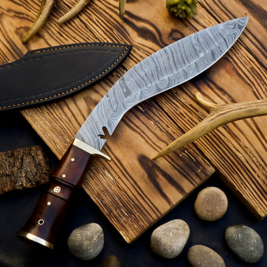 Shard Blade "King's Courage" Kukri Knife – Hand-Forged Damascus Steel, Rosewood Handle