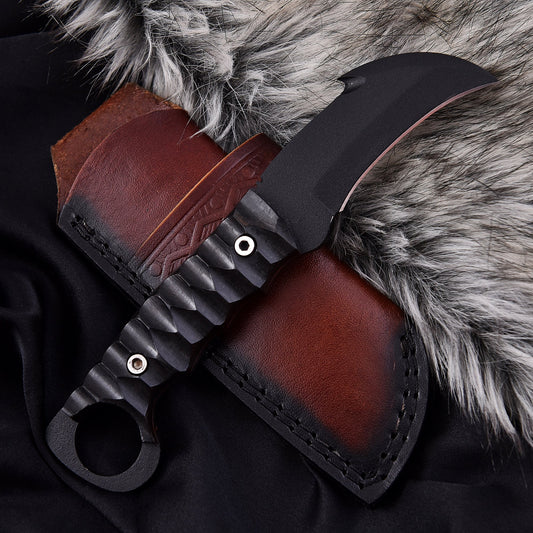 Shard Blade "Shadow Hook" – Tactical Hawkbill Knife with Stag Handle & Rear Ring