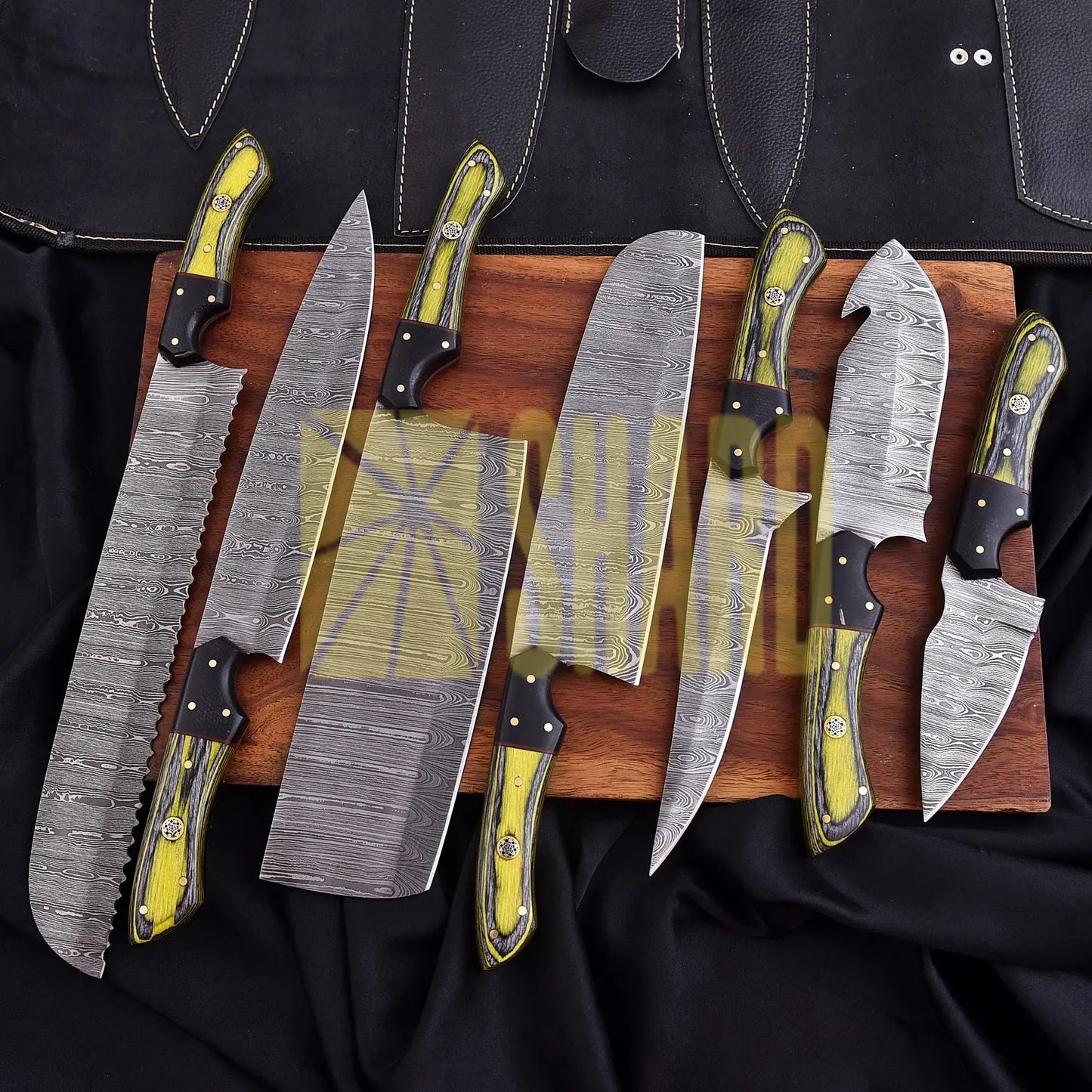 The Hornet Collection – 7-Piece Hand-Forged Damascus Steel Chef Knife Set