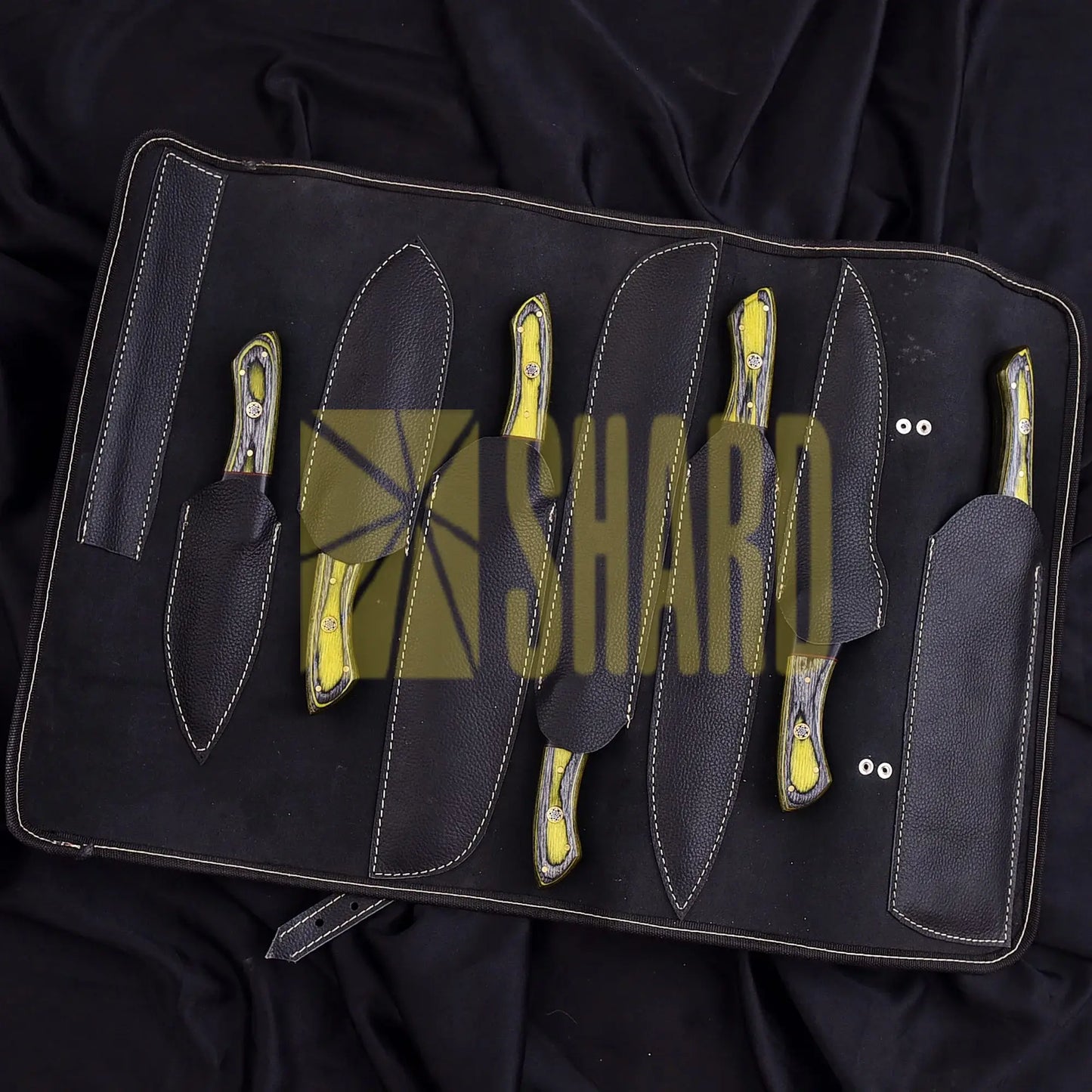 The Hornet Collection – 7-Piece Hand-Forged Damascus Steel Chef Knife Set