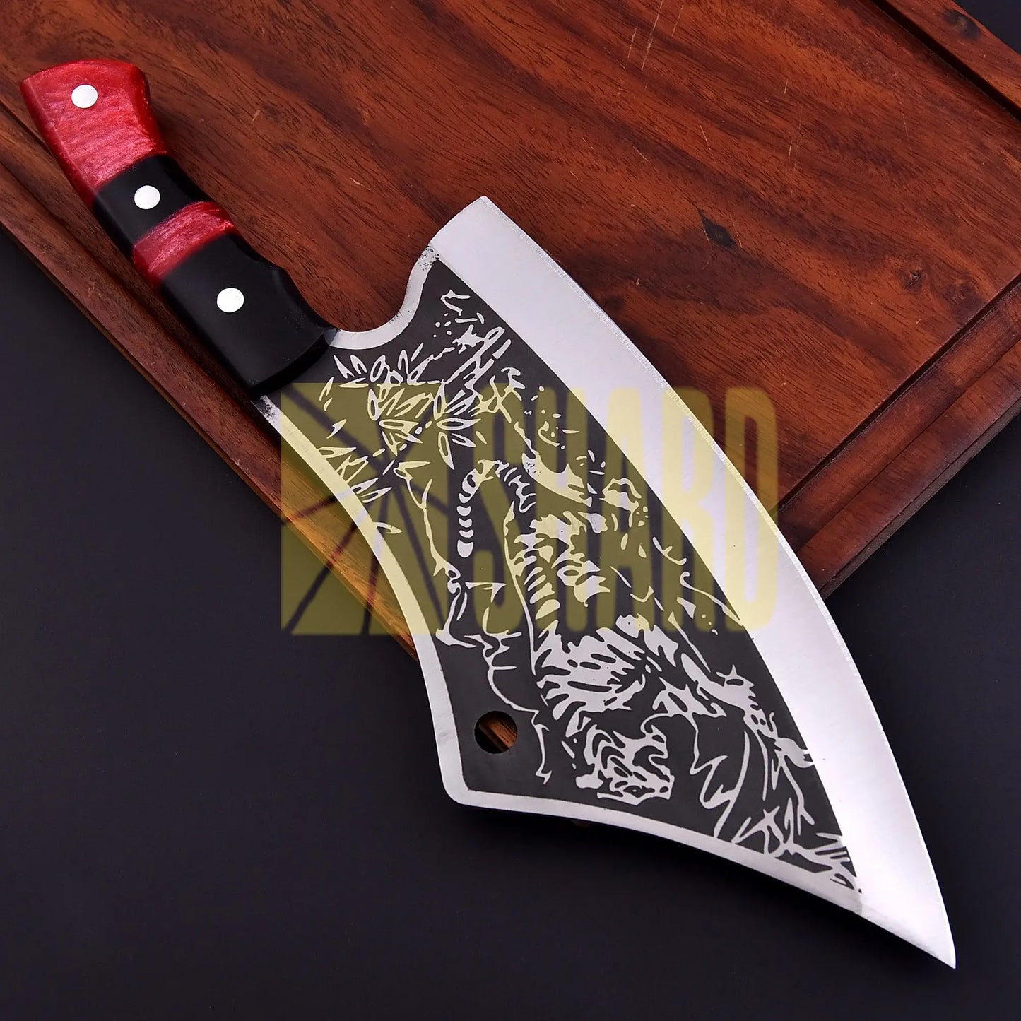 Shard Blade™ Tiger’s Roar — Hand-Forged Carbon Steel Cleaver Knife with Leather Sheath