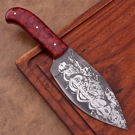 Shard Blade Carnival Slasher Skinner – Halloween Clown Knife with Blood-Red Stone Resin Handle