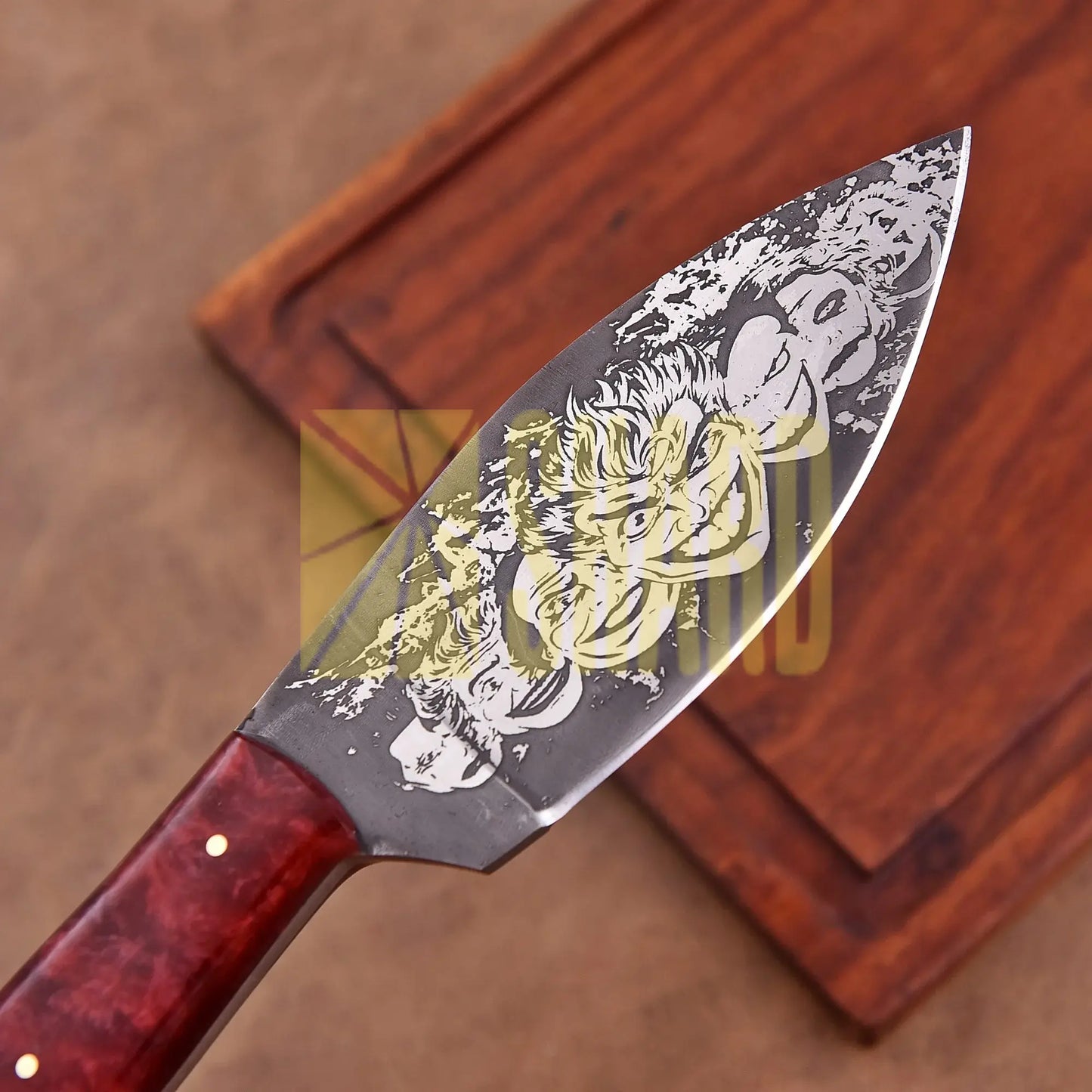Shard Blade “Culinary Carnival Clowns” Skinner – 1095 Carbon Steel with Blood-Red Resin Handle