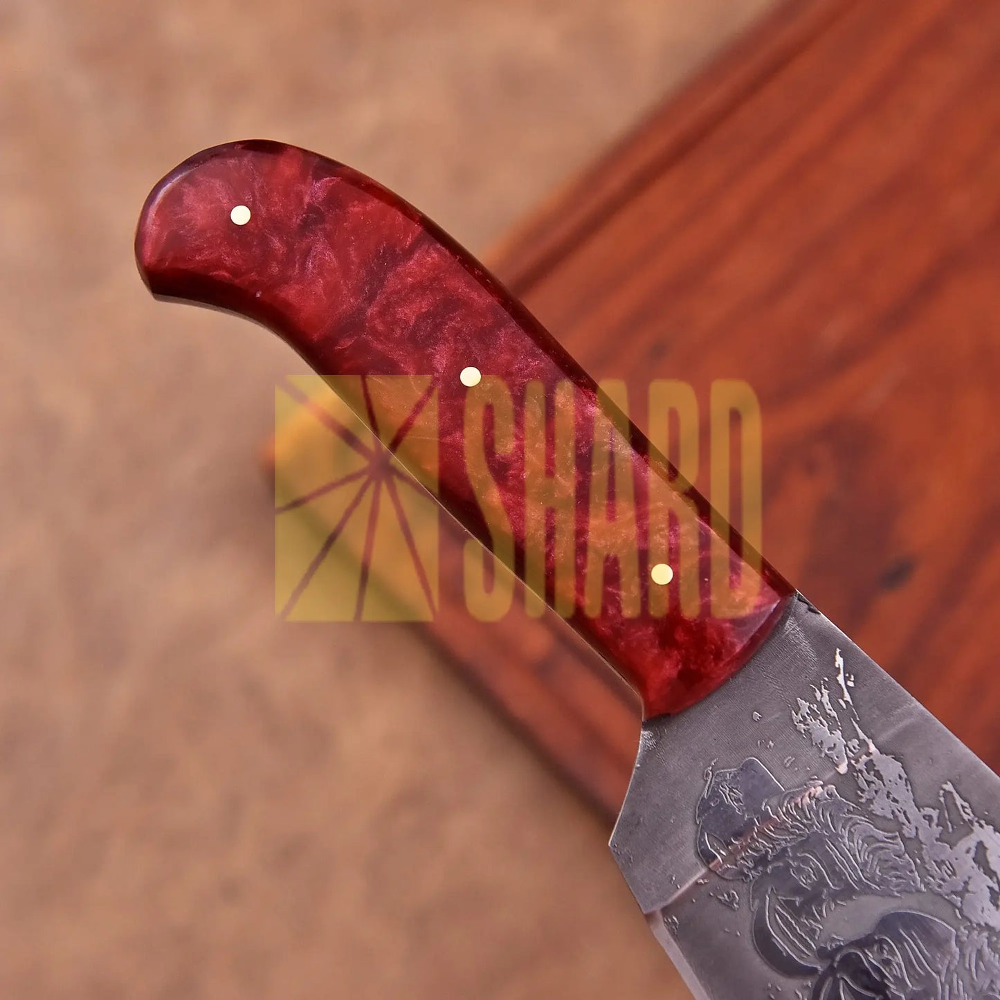 Shard Blade “Culinary Carnival Clowns” Skinner – 1095 Carbon Steel with Blood-Red Resin Handle