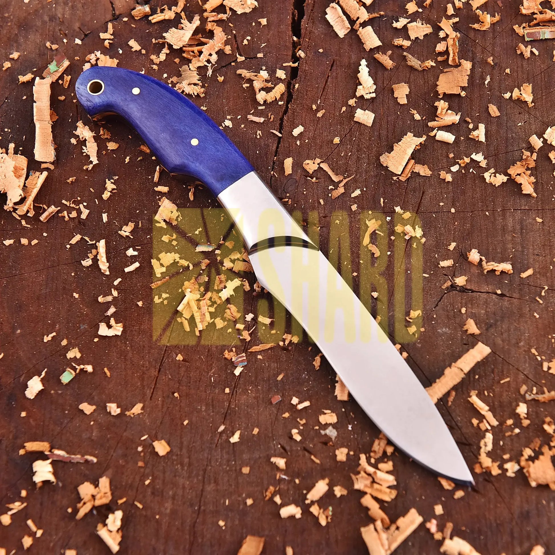Handcrafted clear steel kitchen tool with sapphire resin handle – The Sapphire Grace by Shard Blade
