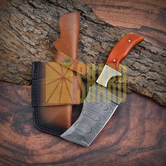 Shard Blade Rhino Tanto – 8’’ Handmade Custom Damascus Steel Cleaver with Distressed Caramel Dyed Bone Handle