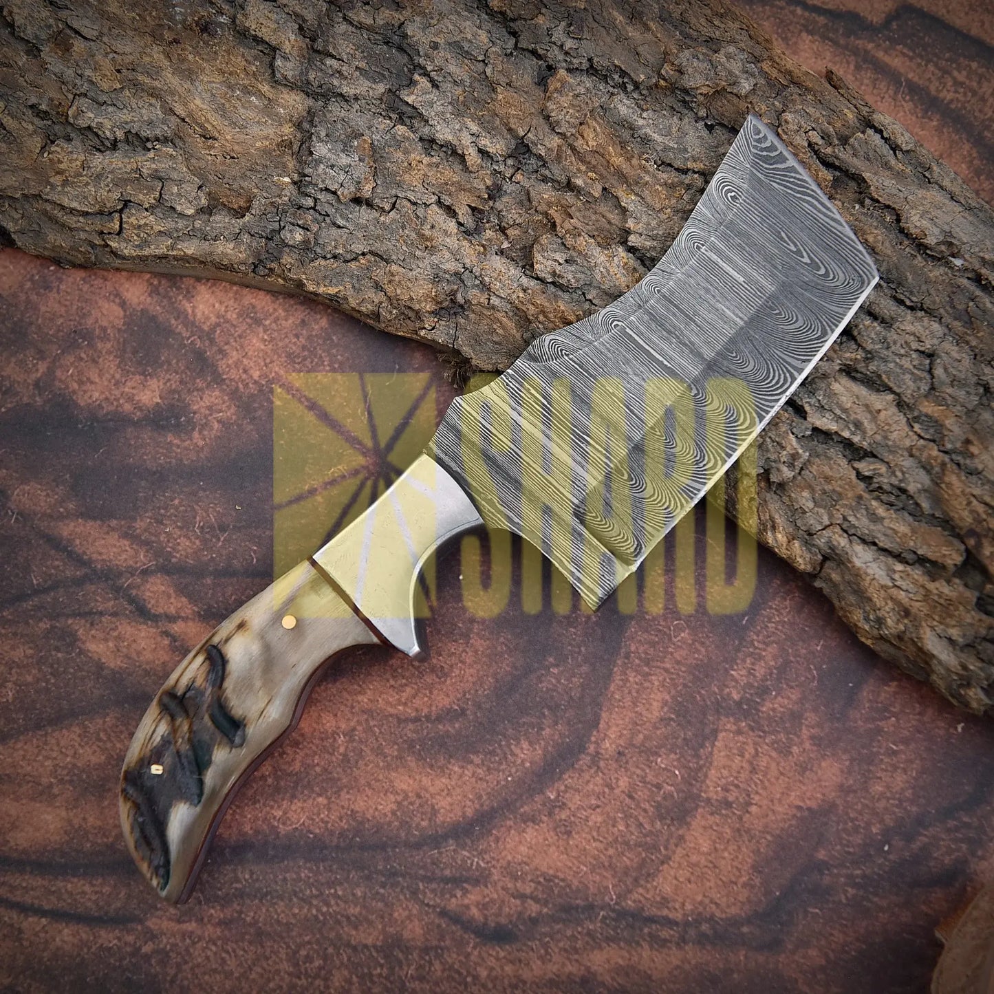 Shard Blade Rhino Tanto – 8’’ Handmade Custom Damascus Steel Cleaver with Natural Wood Handle