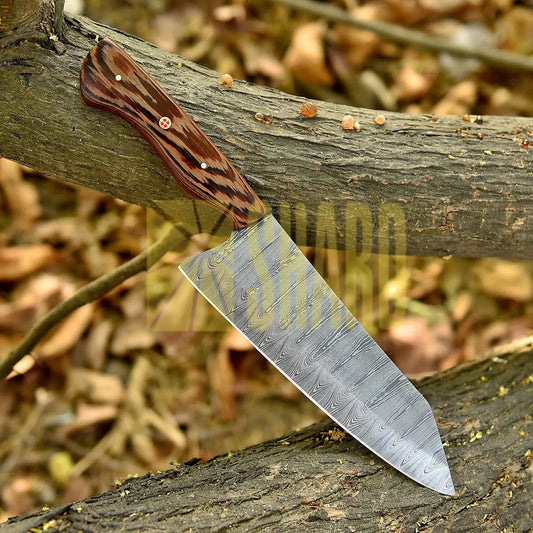 Shard Blade Titan – 12” Handmade Custom Damascus Steel Chef Knife with Natural Wood Handle