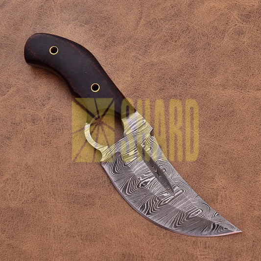 Shard Blade “Rainfall Skiver” Skinner — Damascus Steel with Dark Micarta Handle, Thumb Stud & Ring