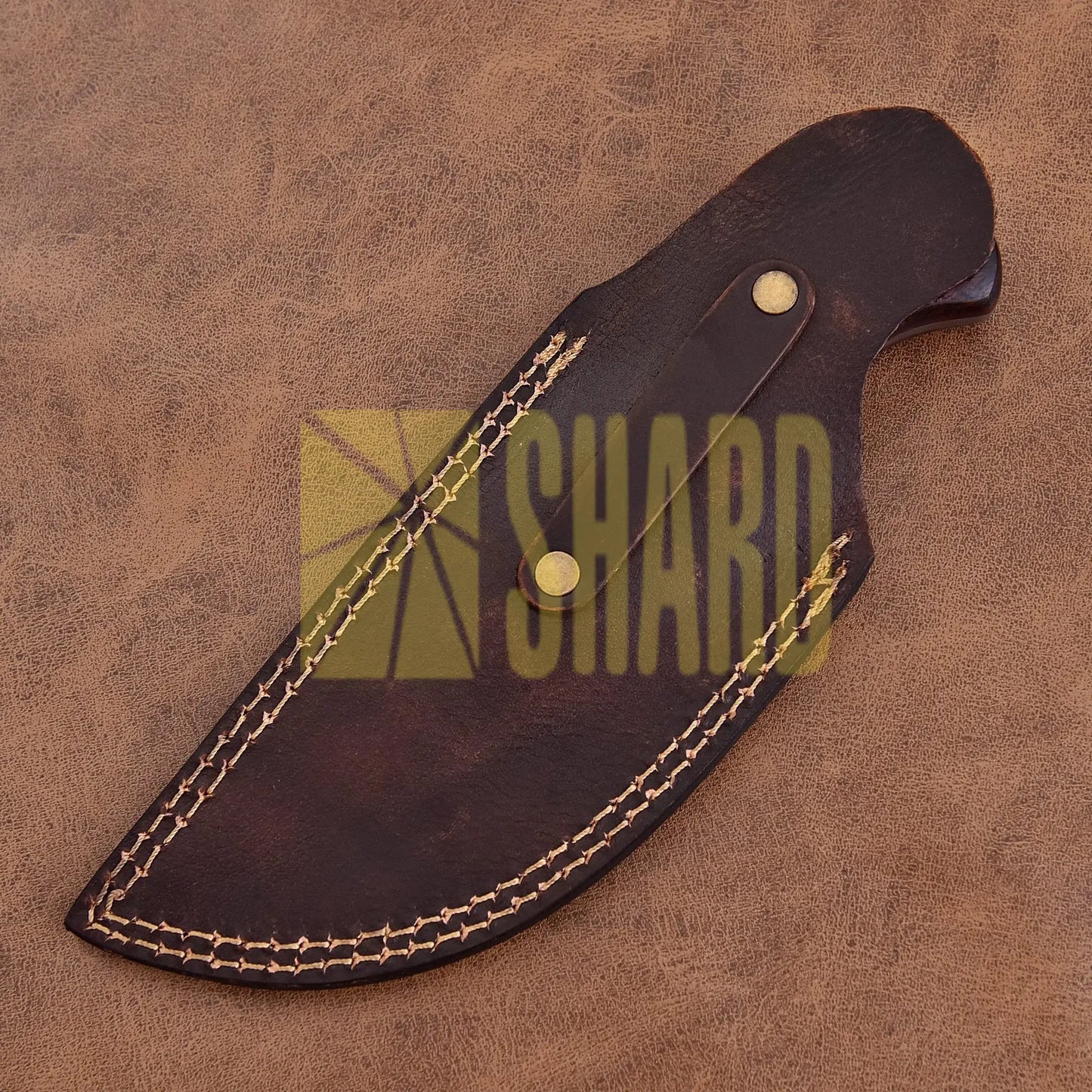 Shard Blade “Rainfall Skiver” Skinner — Damascus Steel with Dark Micarta Handle, Thumb Stud & Ring
