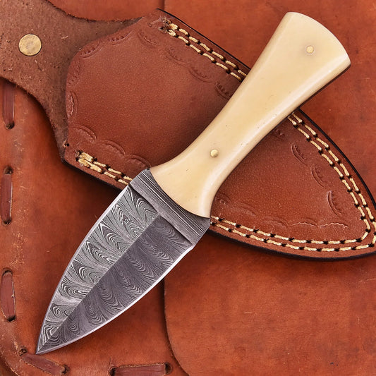Hand-forged Damascus steel collectible with raindrop pattern and bone handle – Eternal Raindrop gift piece