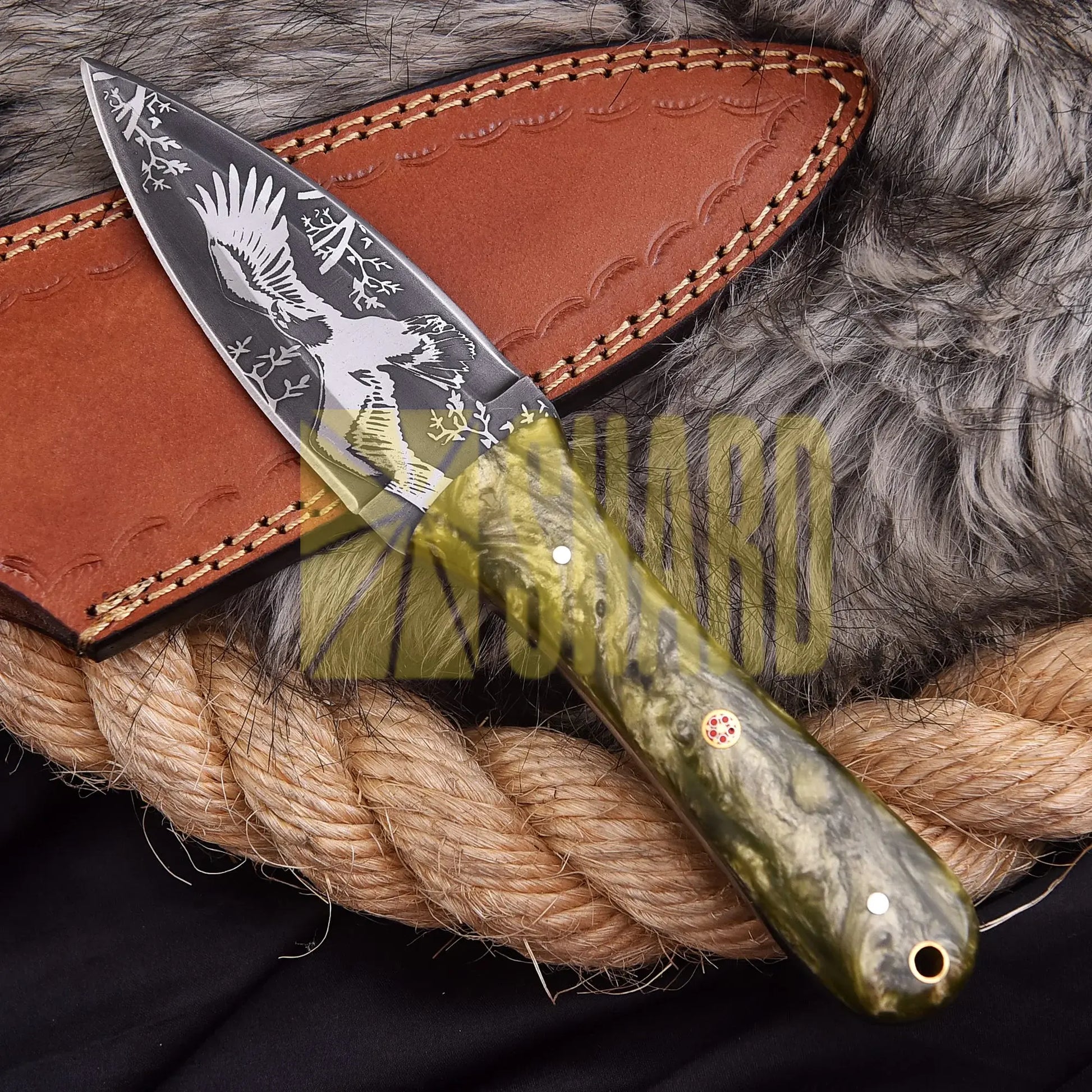 Hand-forged carbon steel collectible with olive green resin handle – American Eagle gift piece