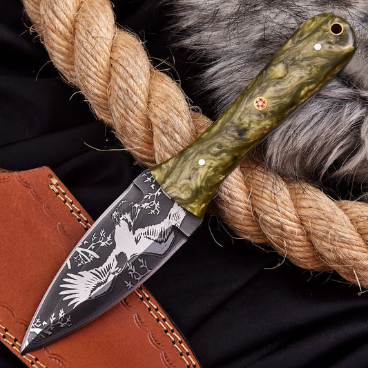 Hand-forged carbon steel collectible with olive green resin handle – American Eagle gift piece