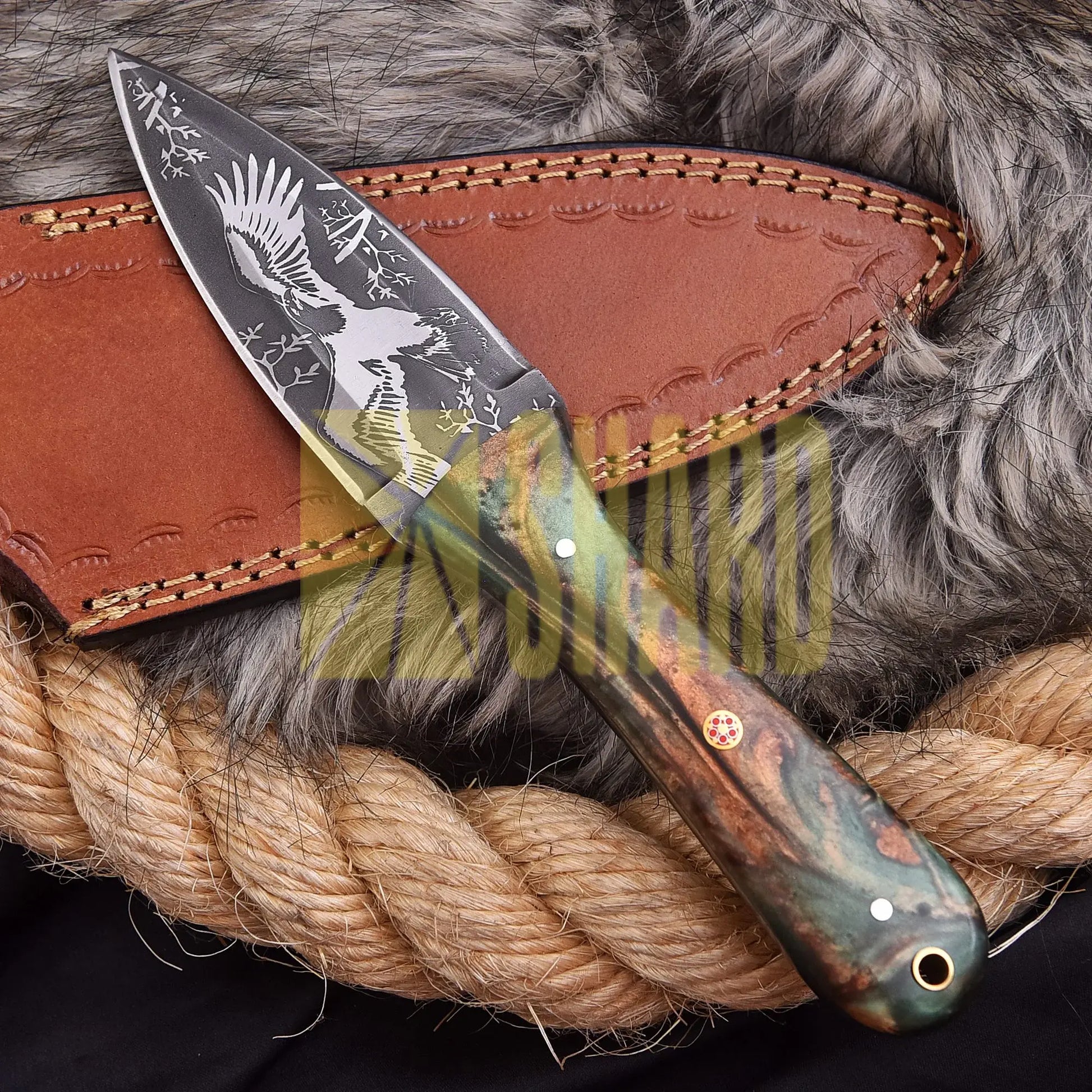 Hand-forged carbon steel collectible with woodland resin handle – American Eagle gift piece