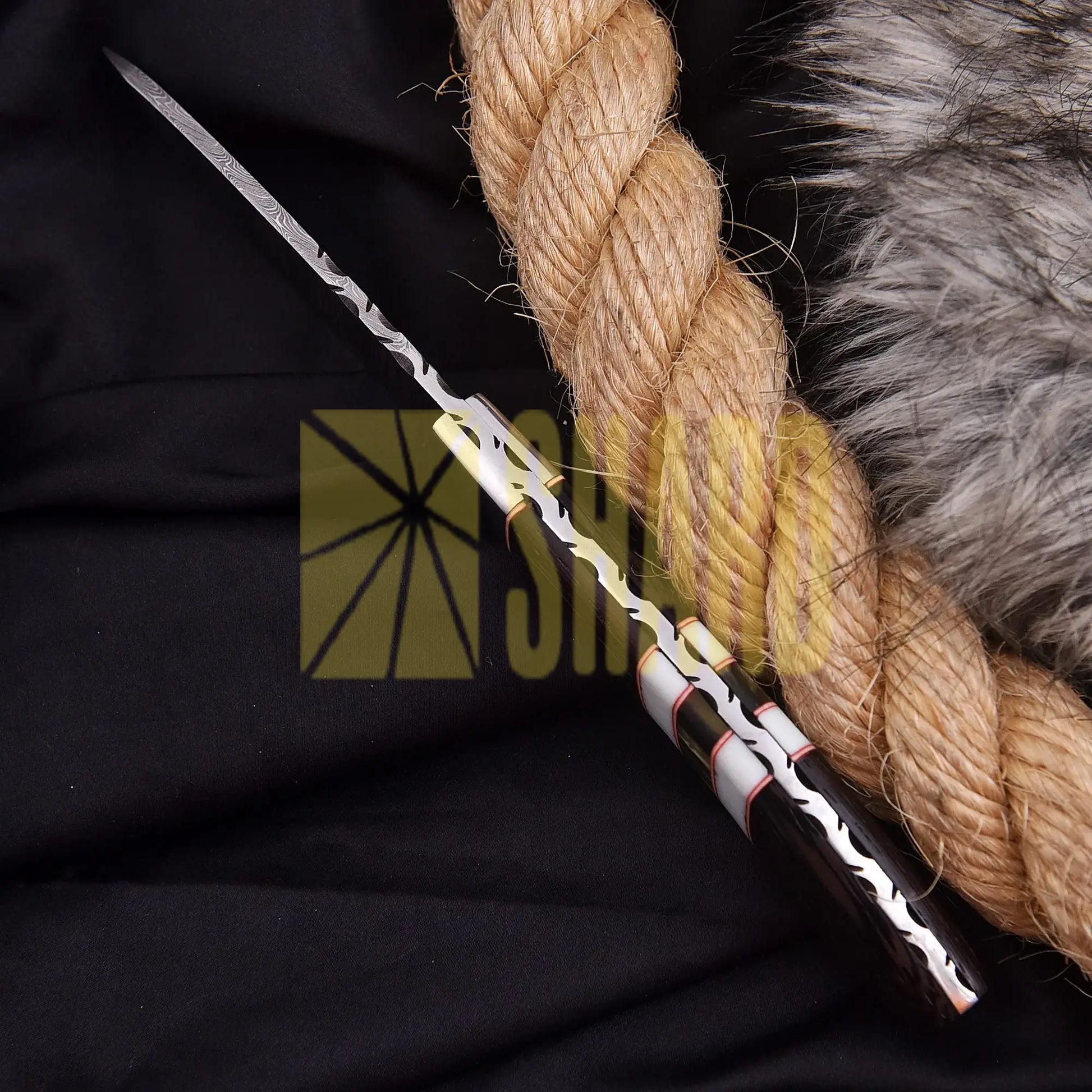 Hand-forged Damascus steel collectible with raindrop pattern, rosewood handle, and steel bolster – Raindrop Mini gift piece