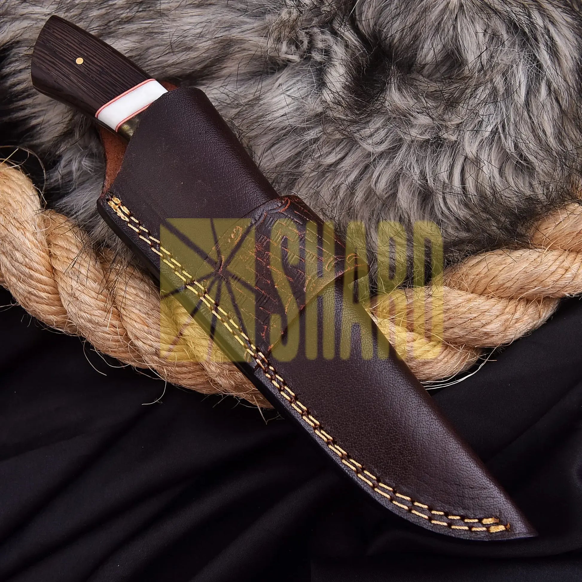Hand-forged Damascus steel collectible with raindrop pattern, rosewood handle, and steel bolster – Raindrop Mini gift piece