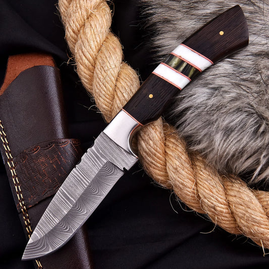 Hand-forged Damascus steel collectible with raindrop pattern, rosewood handle, and steel bolster – Raindrop Mini gift piece