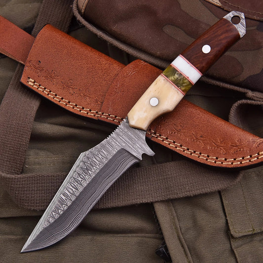 Hand-forged Damascus steel collectible with raindrop pattern and rosewood & bone handle – Raindrop Harmony gift piece