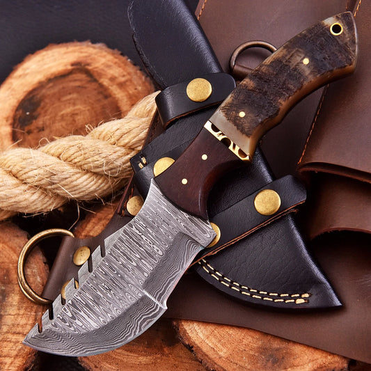 Starlight Voyager Damascus steel collectible with rosewood bolster and stag handle